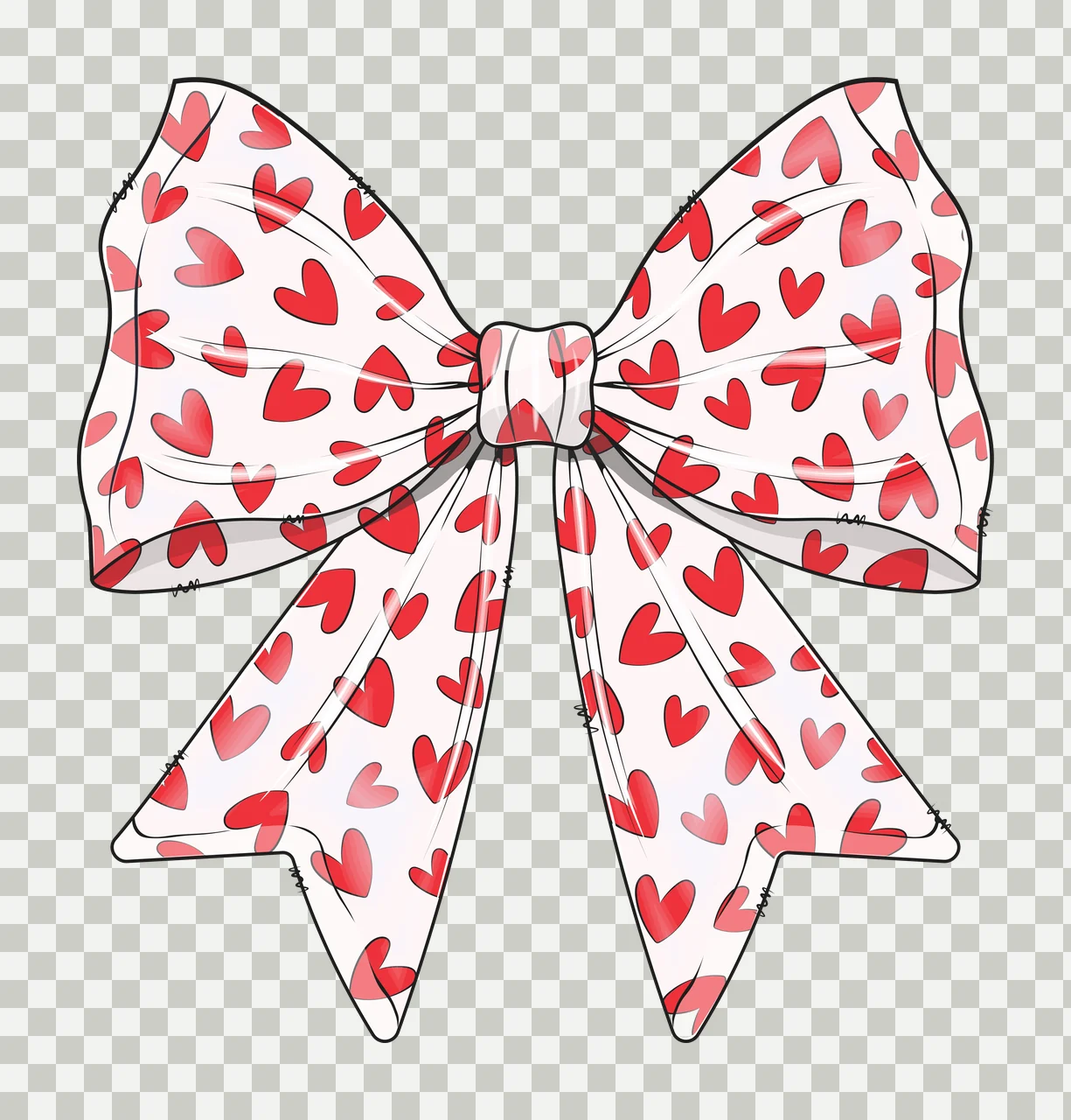Bow Black With Heart Filled Ribbon silhouette white plain background transparency and detail preview thumbnail