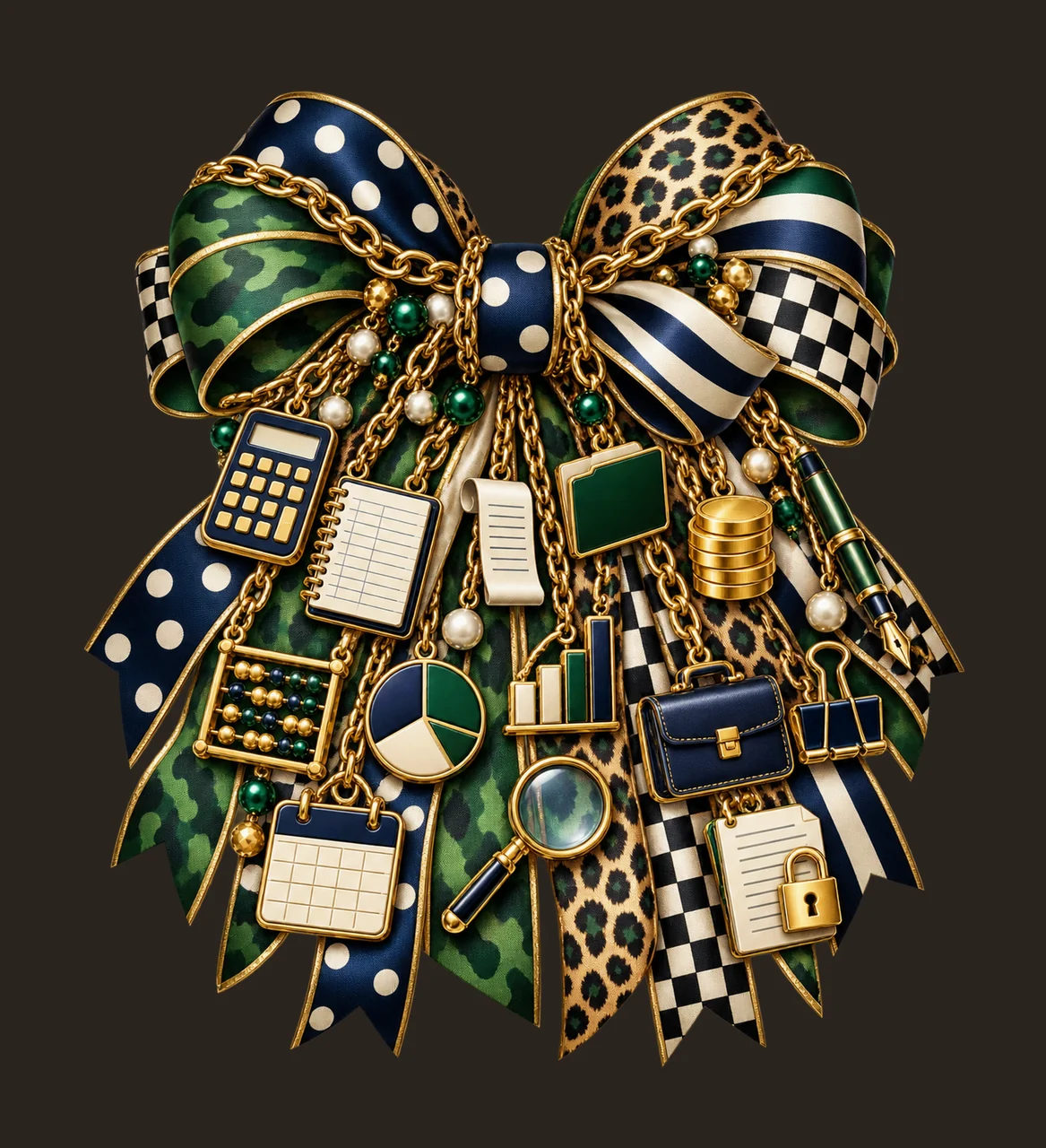 Accountant Tax Professional Bow Charm PNG, Calculator Ledger Laptop and Receipt Charms, Office Sublimation Design contrast preview thumbnail