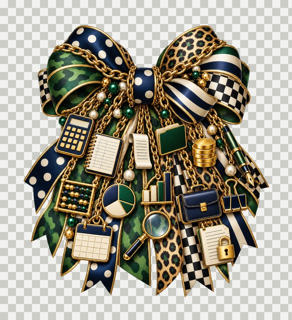 Accountant Tax Professional Bow Charm PNG, Calculator Ledger Laptop and Receipt Charms, Office Sublimation Design transparency and detail preview thumbnail
