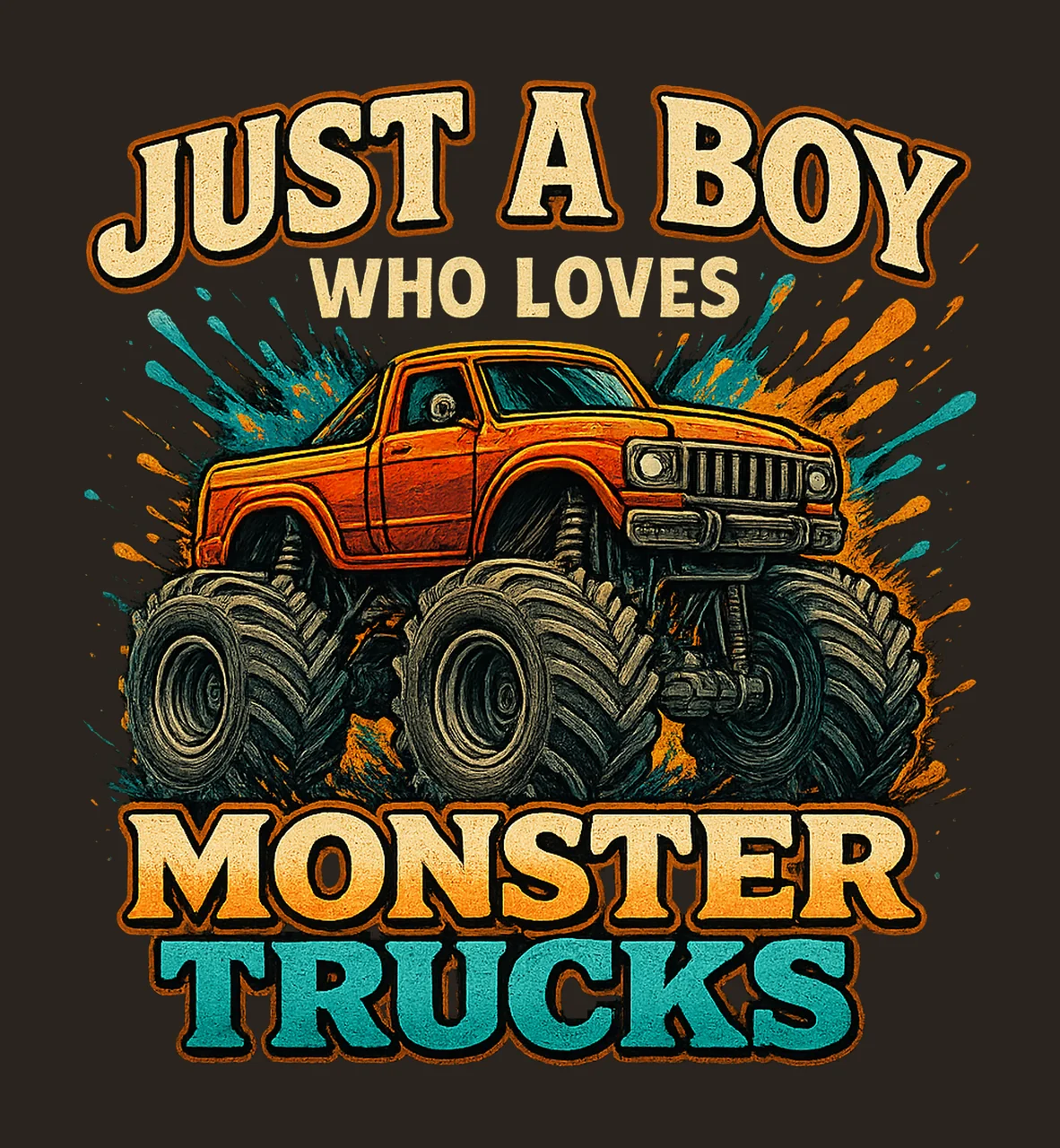 Boy Loves Monster Trucks Kids Truck Design Variation A contrast preview thumbnail