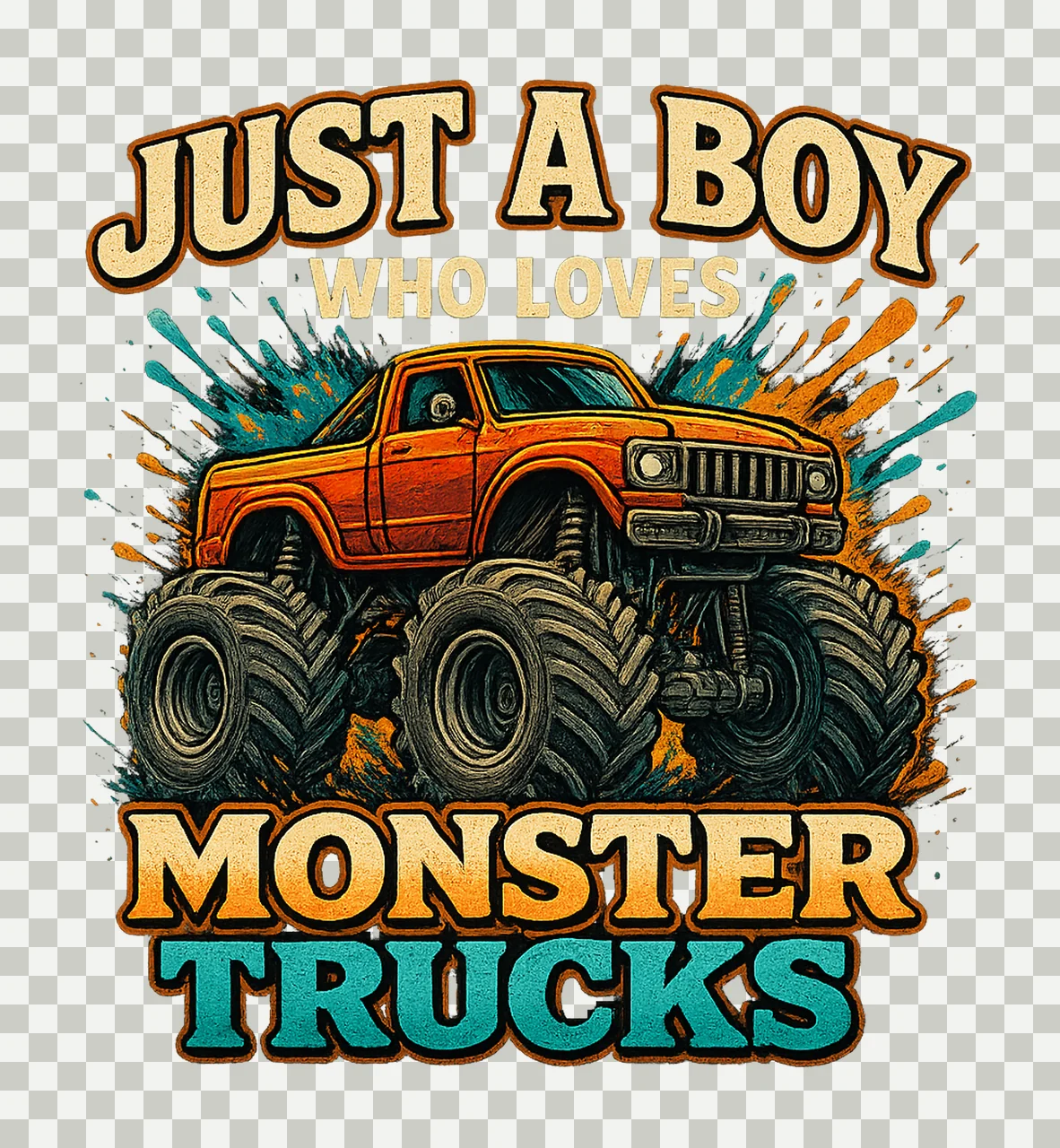 Boy Loves Monster Trucks Kids Truck Design Variation A transparency and detail preview thumbnail