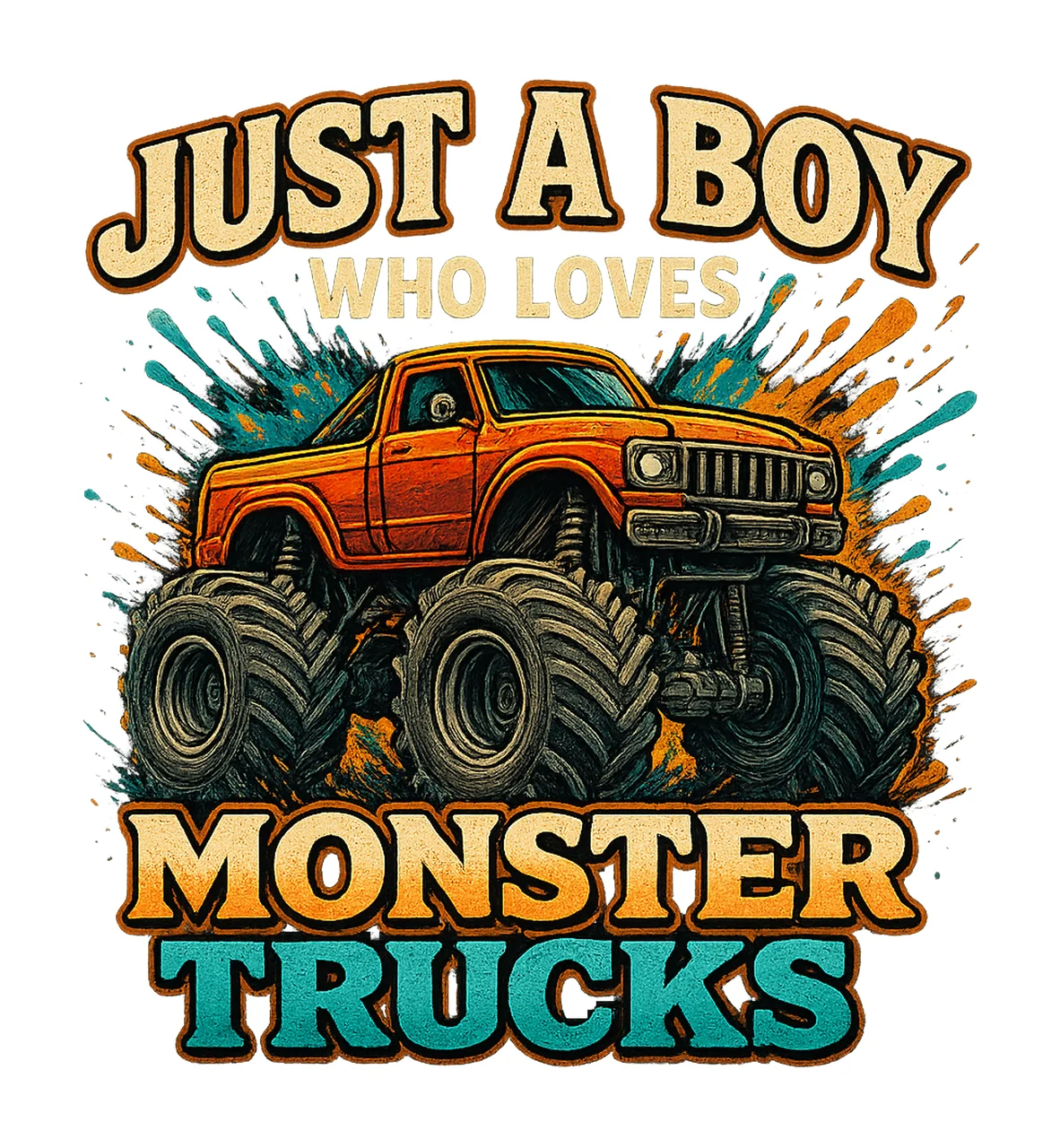 Boy Loves Monster Trucks Kids Truck Design Variation A