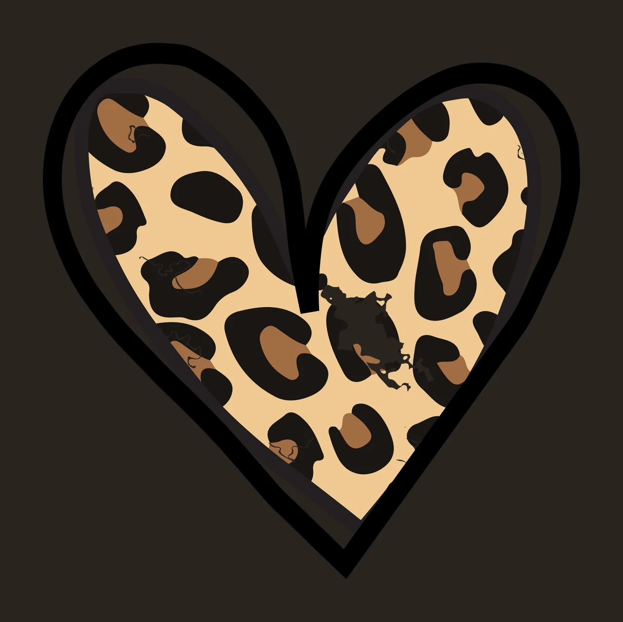 Flat Cartoon Illustration of Heart-shaped design with leopard print pattern with black heart outline, leopard print interior and white distressed patch in beige and brown contrast preview thumbnail