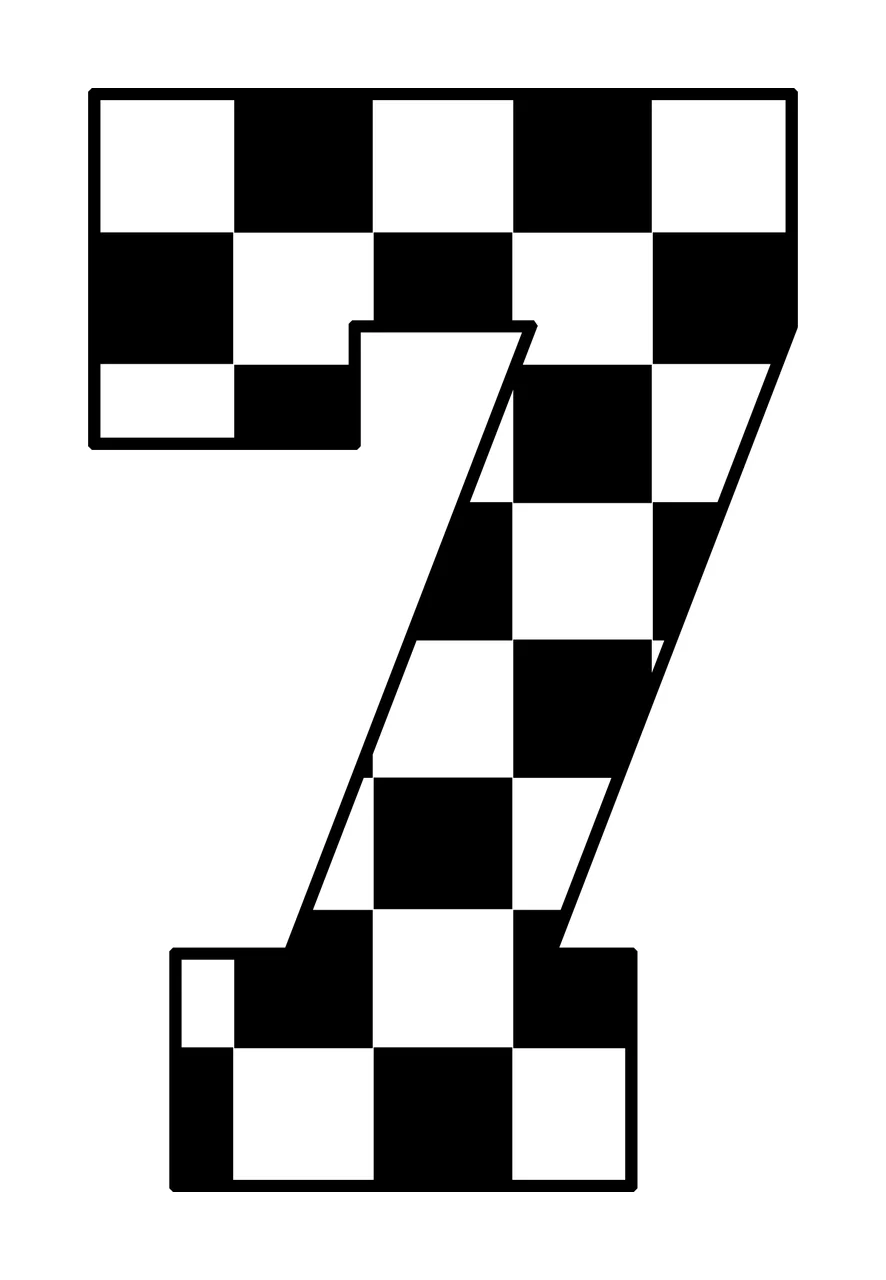 7 Number Seven With A Black And White checkered pattern geometric