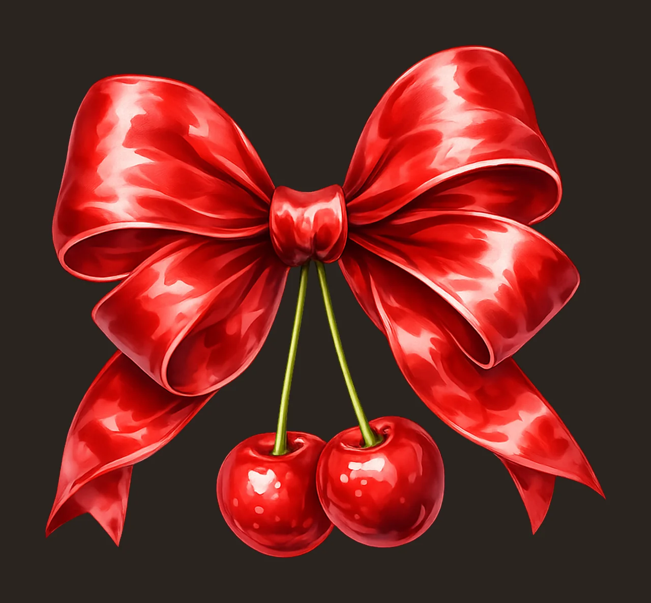 Red Cherries Watercolor Bow Coquette Design Big Bow Artwork contrast preview thumbnail