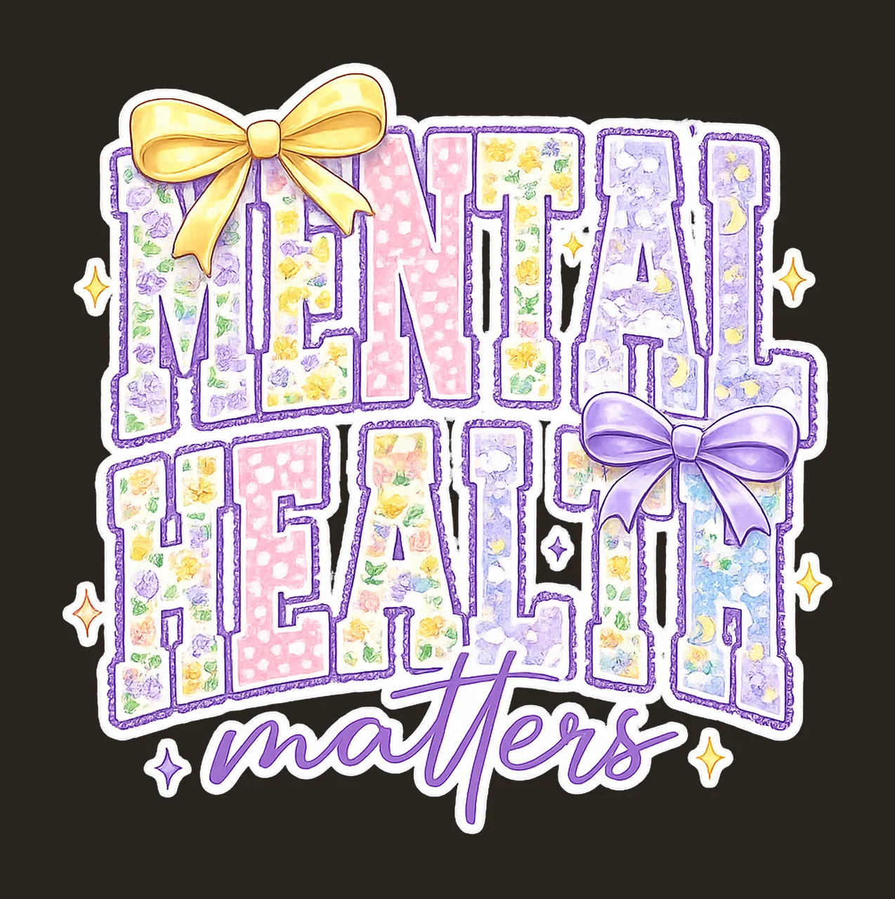 Cottagecore Mental Health Floral Design Purple Yellow art contrast preview thumbnail