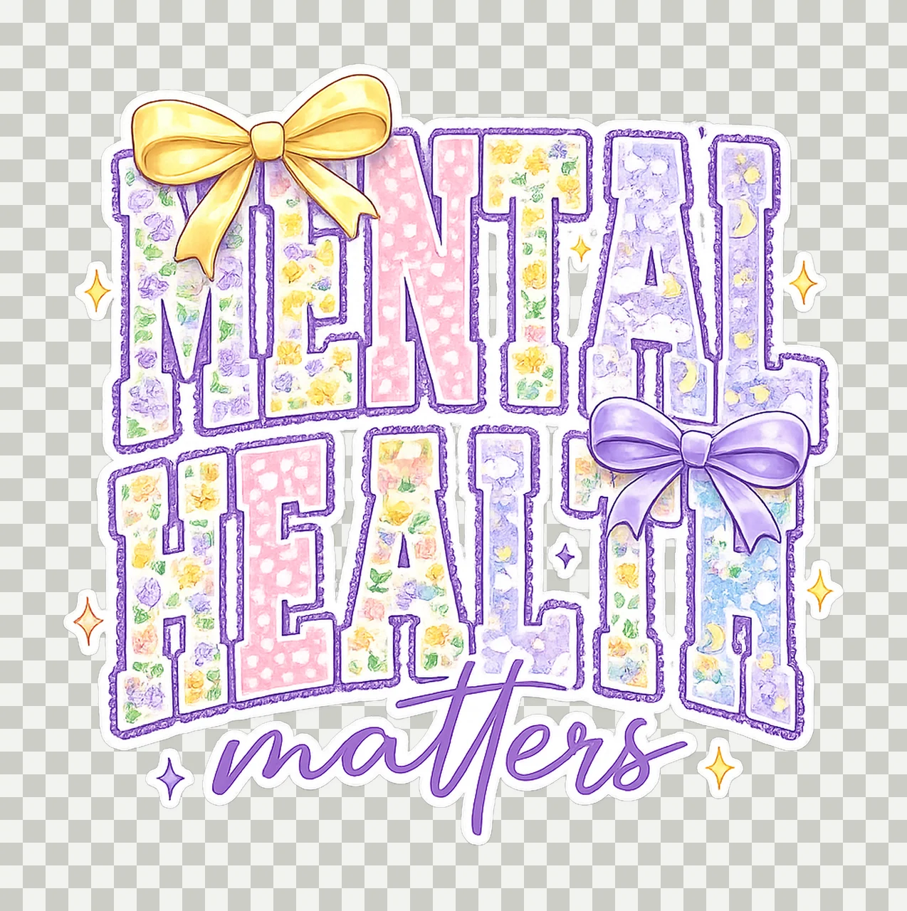 Cottagecore Mental Health Floral Design Purple Yellow art transparency and detail preview thumbnail