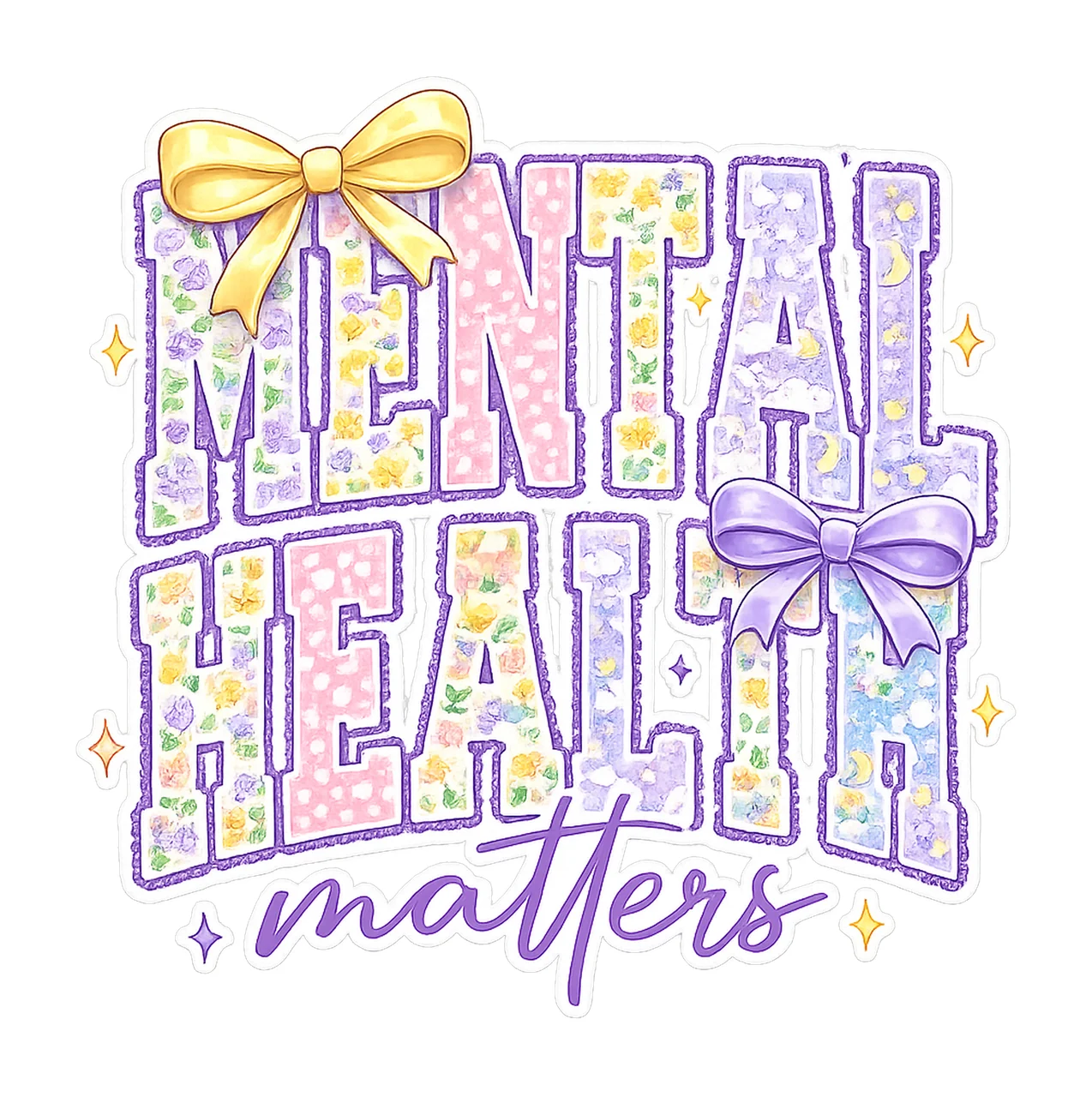 Cottagecore Mental Health Floral Design Purple Yellow art