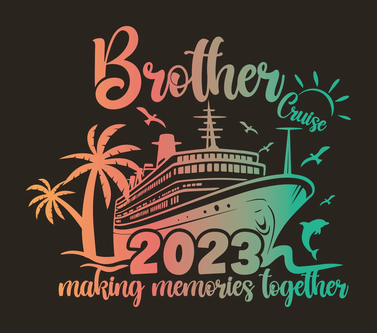 Cruise Ship With Palms sailing palm trees sun birds dolphin contrast preview thumbnail