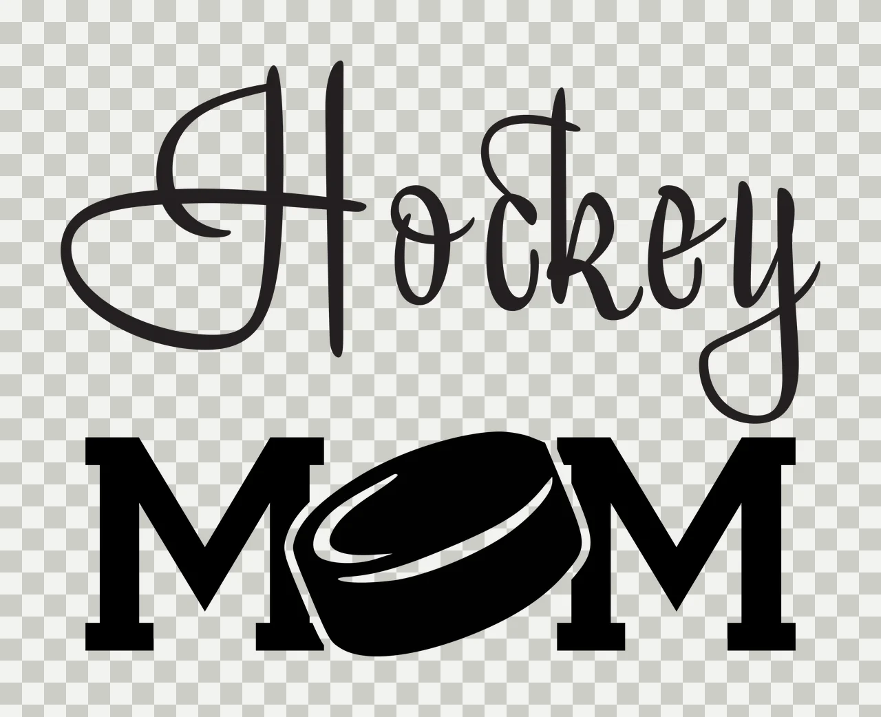 Hockey MOM Typography Design with Hockey text and hockey puck in black and white transparency and detail preview thumbnail