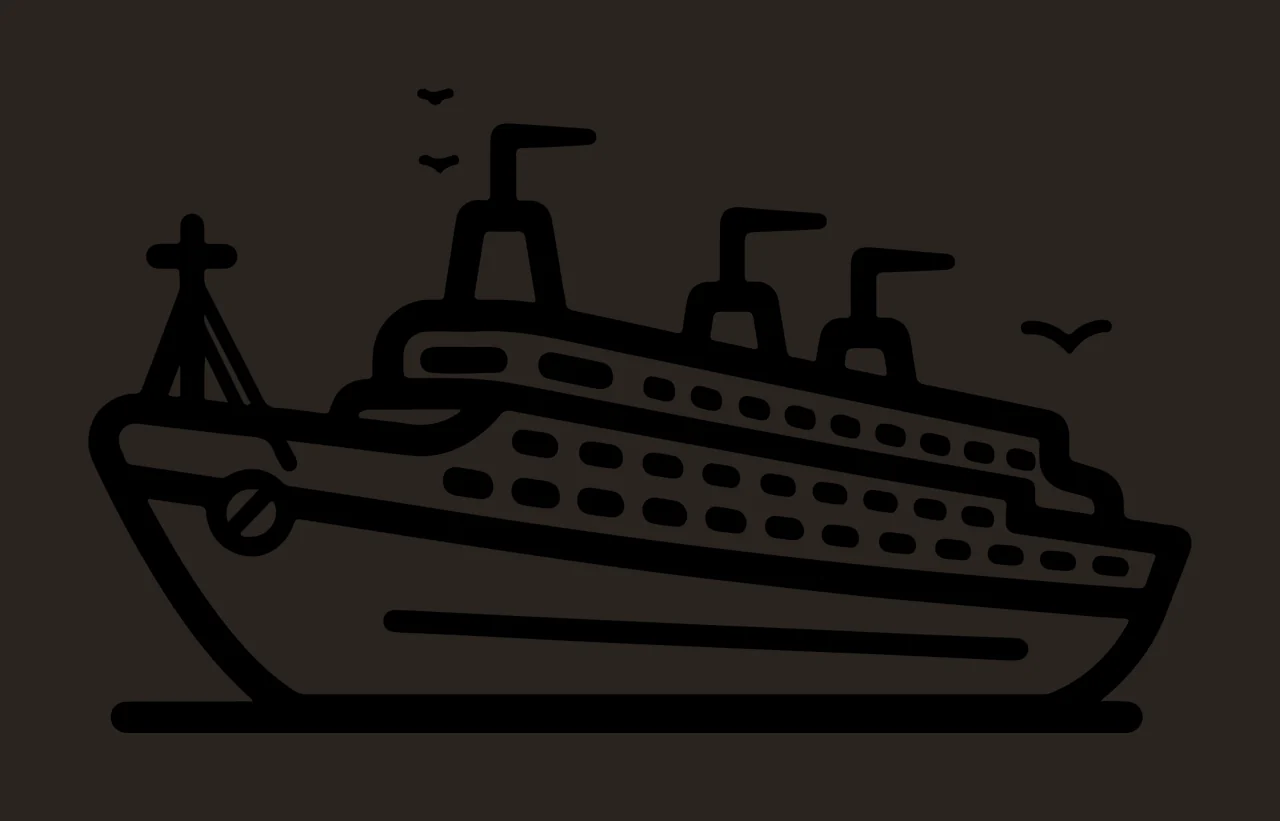 Ship Cruiser Icon With Small Birds floating bird line art outline contrast preview thumbnail