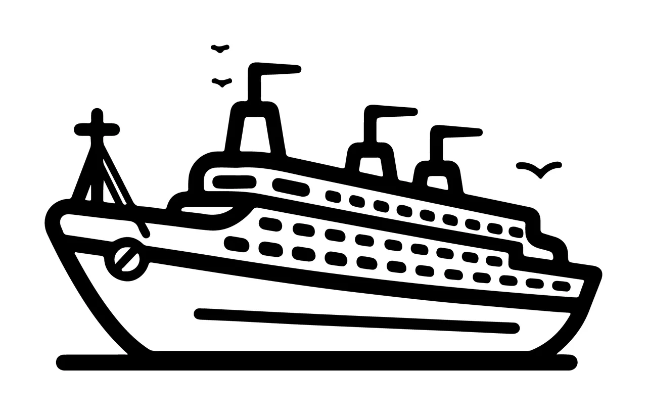 Ship Cruiser Icon With Small Birds floating bird line art outline