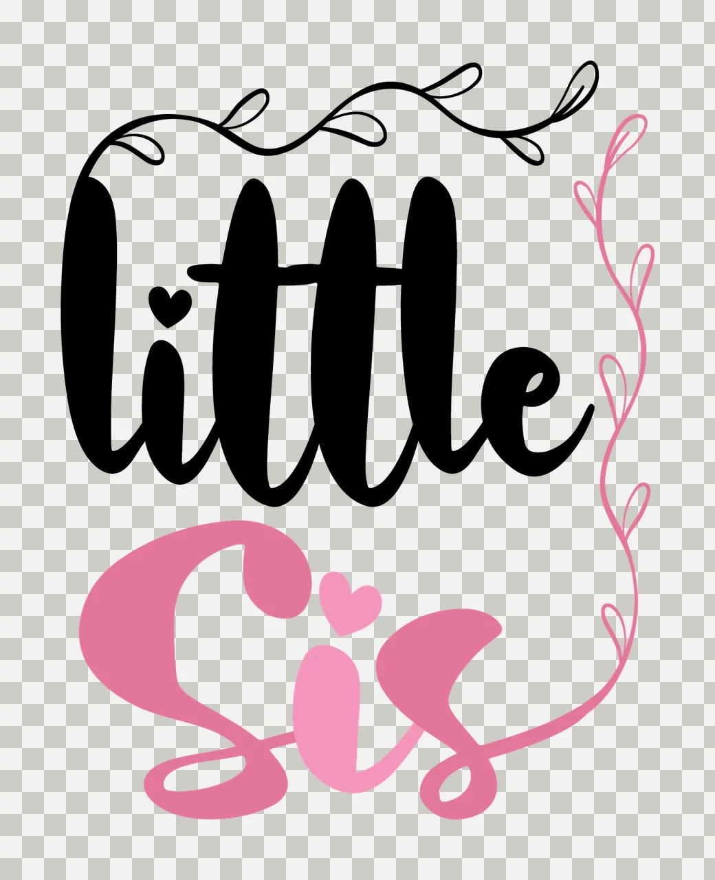 Little Sis Text With Leaves curved hearts vines calligraphy transparency and detail preview thumbnail