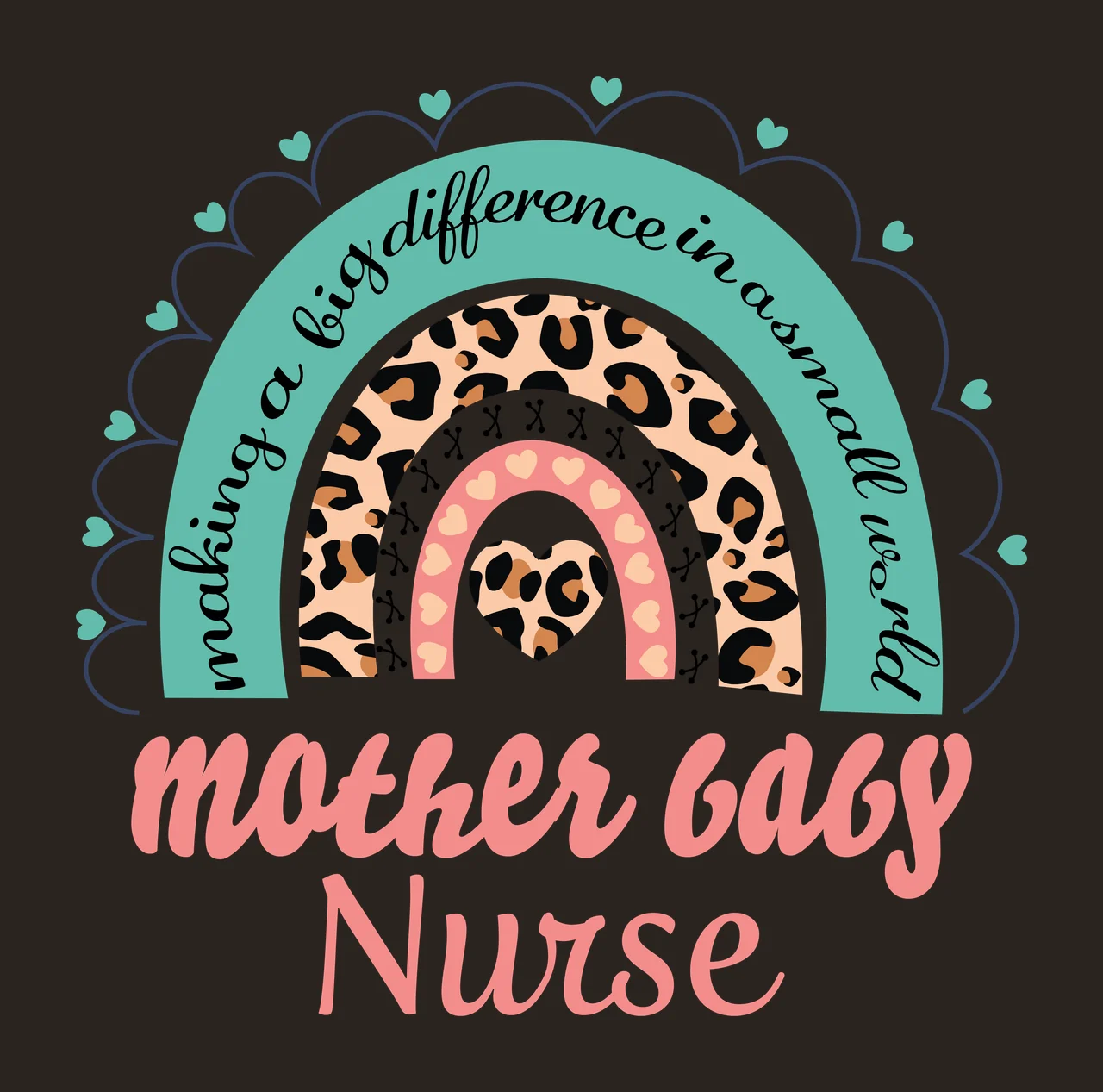 Mother Baby Nurse Black Rainbow With Heart scalloped border contrast preview thumbnail