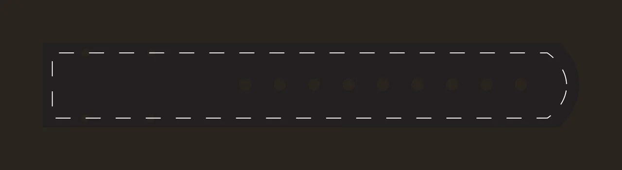 Strap Illustration with black strap, dashed stitching, adjustment holes and rounded tip in white contrast preview thumbnail