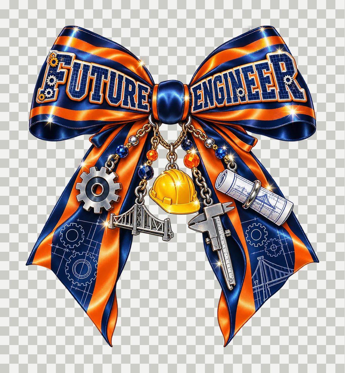 Future Engineer Bow Charm PNG, Coquette Ribbon Sublimation, Transparent Digital Download transparency and detail preview thumbnail