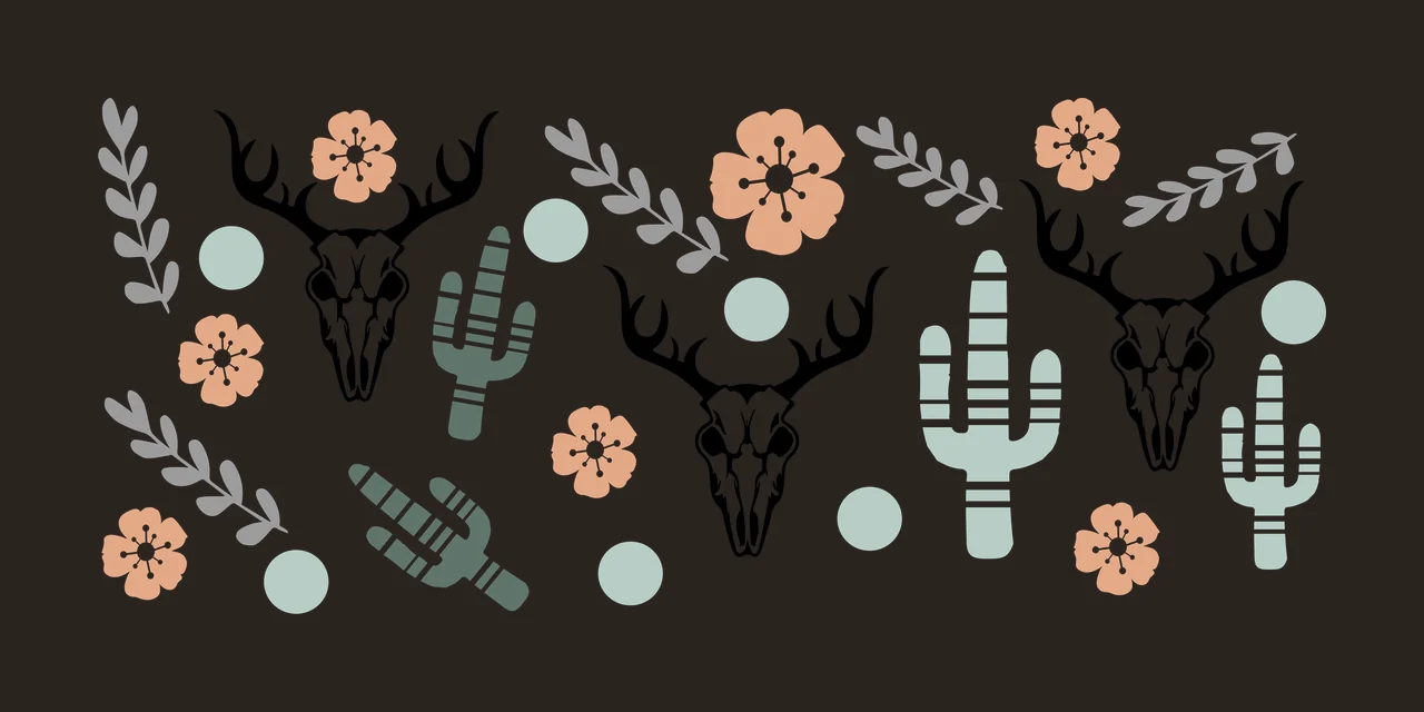 Can Glass Wrap Desert Skulls And Cacti Pattern deer skull cactus contrast preview thumbnail