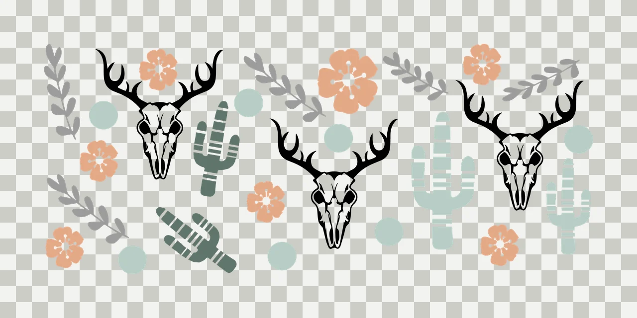 Can Glass Wrap Desert Skulls And Cacti Pattern deer skull cactus transparency and detail preview thumbnail