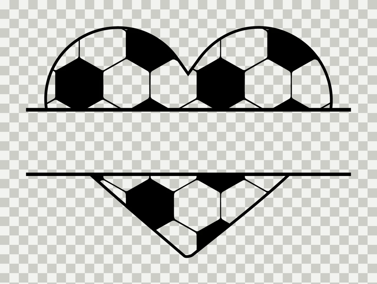 Soccer Ball Heart With Split Center pattern geometric black transparency and detail preview thumbnail