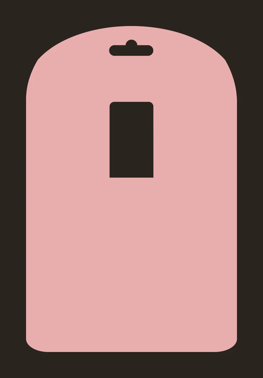 Garment bag template Illustration with hanger hole cutout, rectangular window cutout, rounded arch top and dusty pink shape in white contrast preview thumbnail