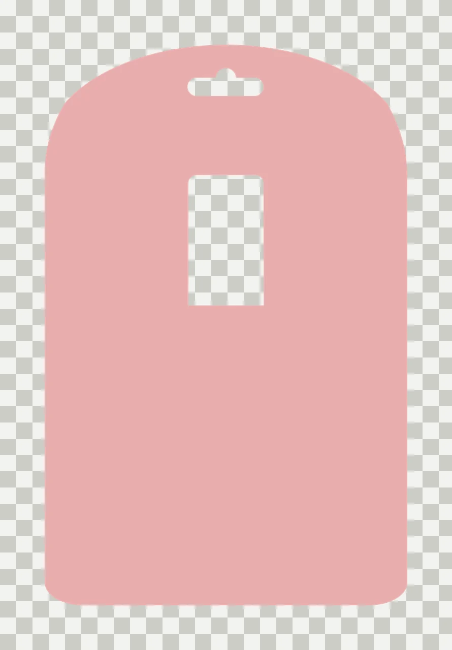 Garment bag template Illustration with hanger hole cutout, rectangular window cutout, rounded arch top and dusty pink shape in white transparency and detail preview thumbnail