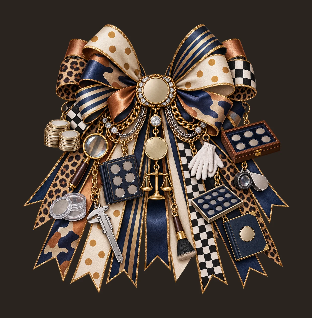 Coin Collector Bow Charm PNG, Gold Chain Charms, Transparent Sublimation Design, Digital Download contrast preview thumbnail