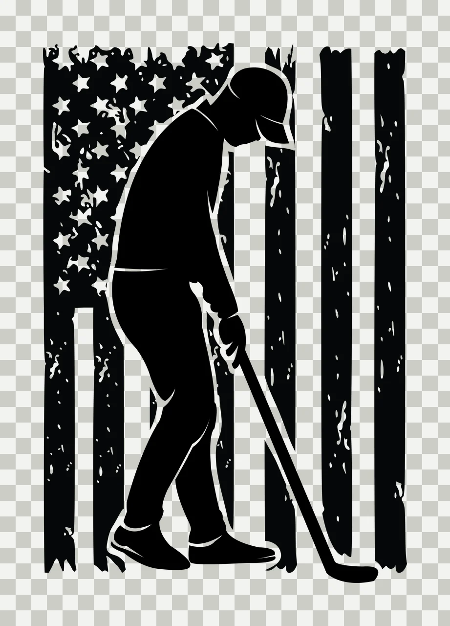 Golf Golfer On Distressed Flag Background swinging club stripes transparency and detail preview thumbnail