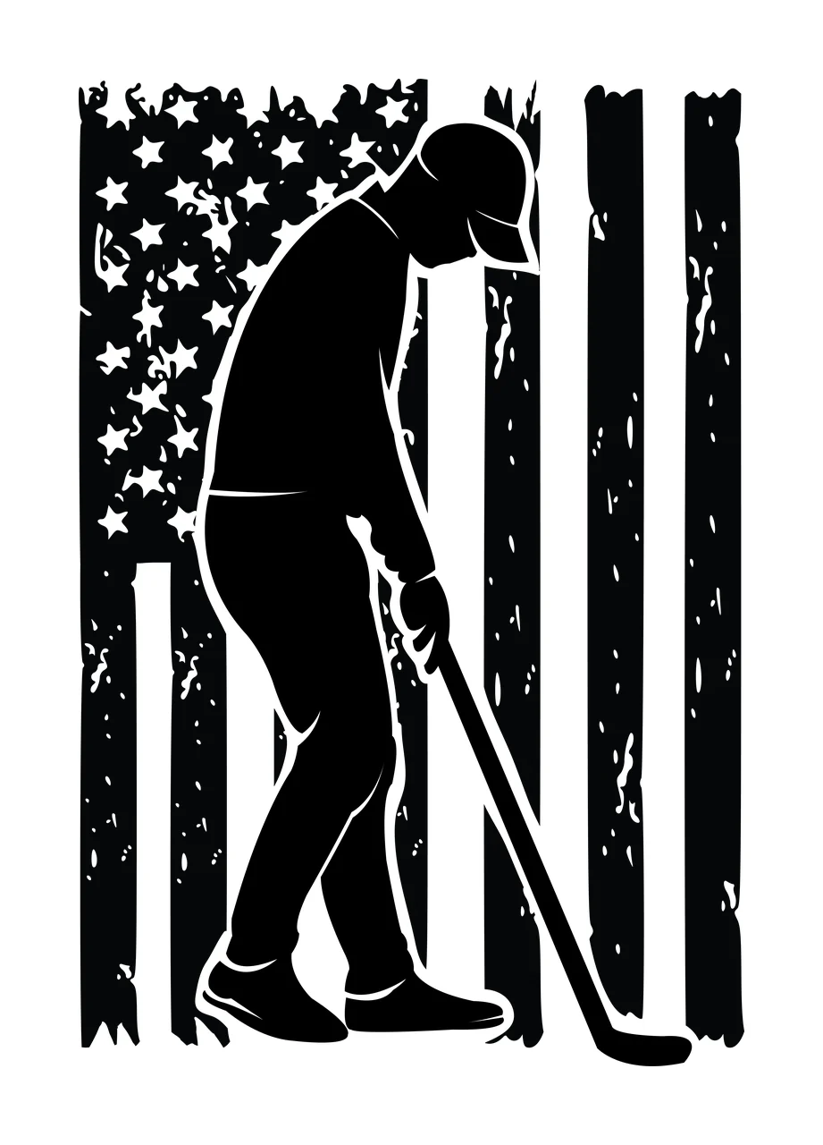 Golf Golfer On Distressed Flag Background swinging club stripes