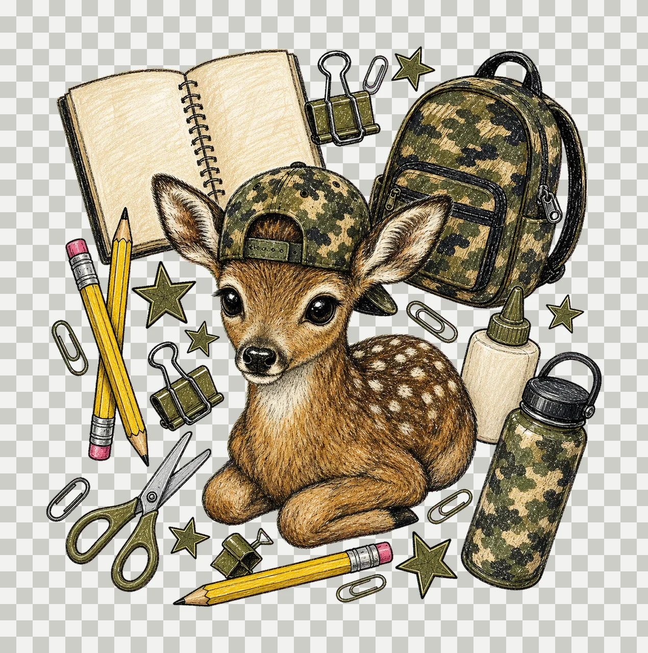 Camo Hunting School Doodle Kids sublimation Variation C transparency and detail preview thumbnail