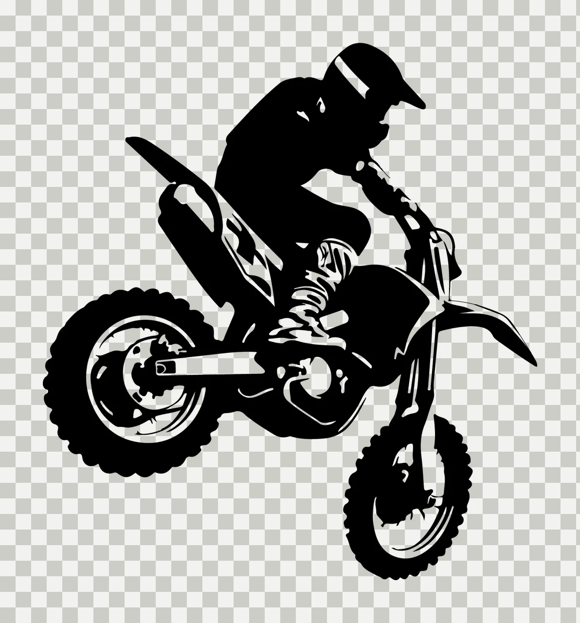 Dirt Bike Jumping In Air rider graphic silhouette black white transparency and detail preview thumbnail