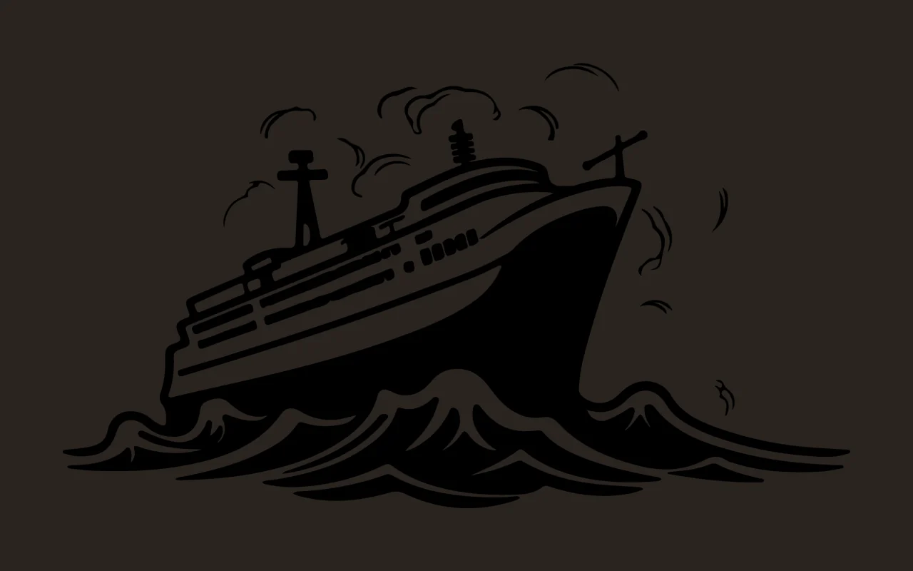Cruise Ship Sailing On Waves smoke line art black white ocean contrast preview thumbnail