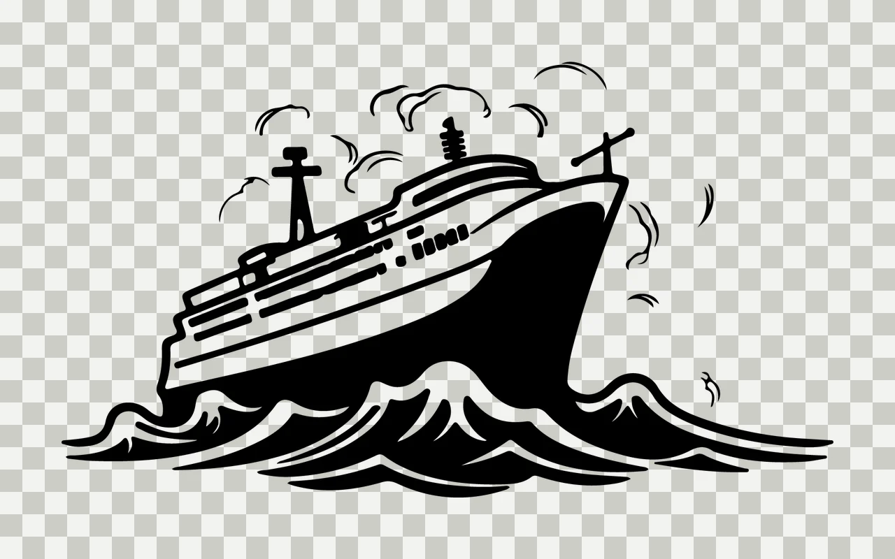 Cruise Ship Sailing On Waves smoke line art black white ocean transparency and detail preview thumbnail