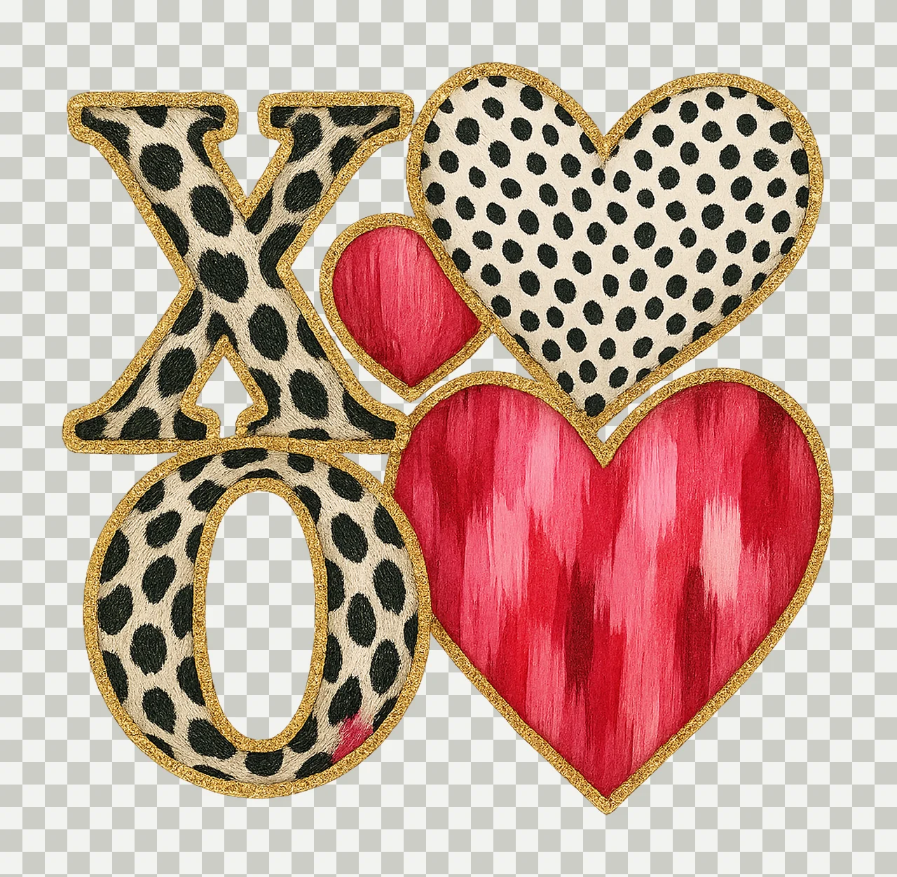 Coquette XOXO gold glitter Valentines Sublimation Design transparency and detail preview thumbnail