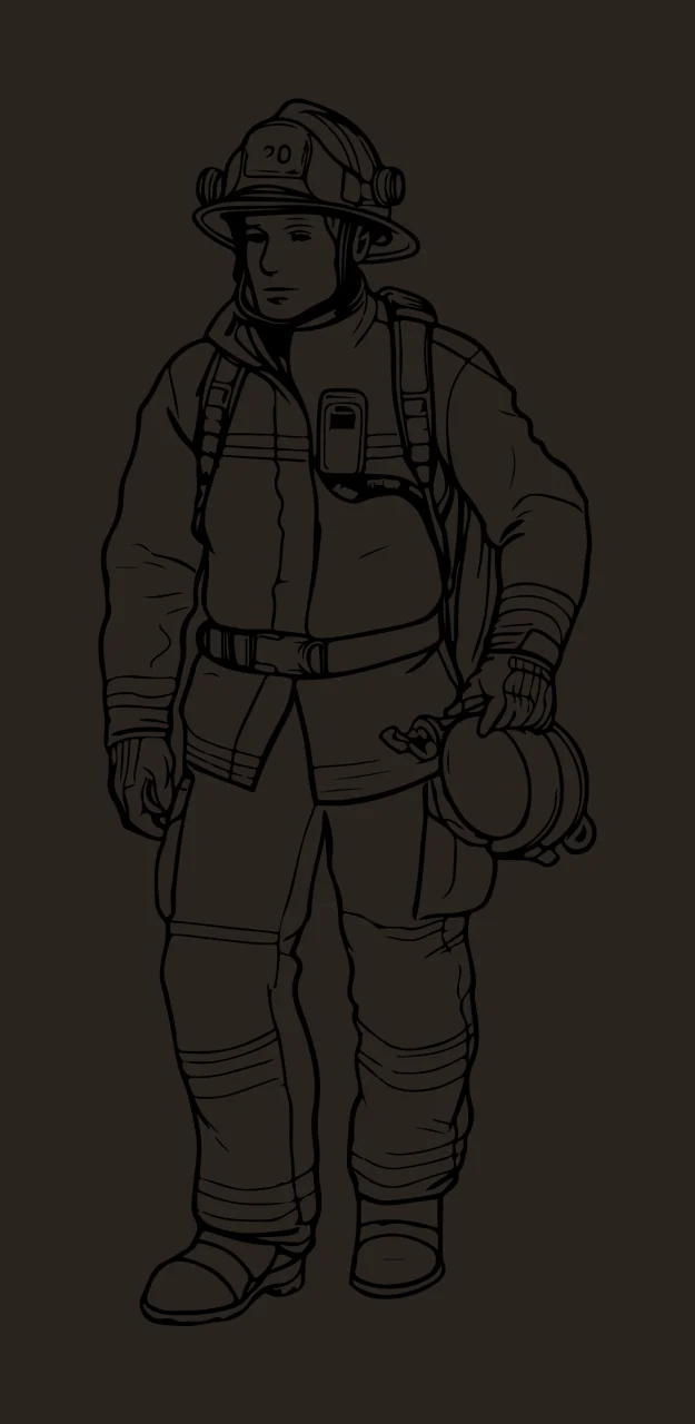 Firefighter Standing Wearing Protective Gear helmet hose reel contrast preview thumbnail