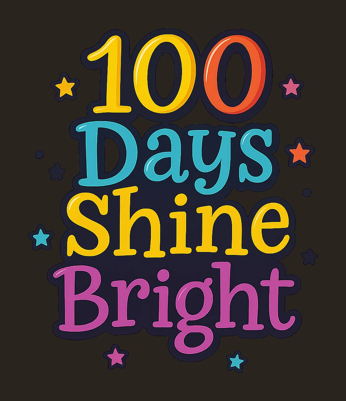 100 Days of School Shining Bright Neon Lettering Design Kids contrast preview thumbnail