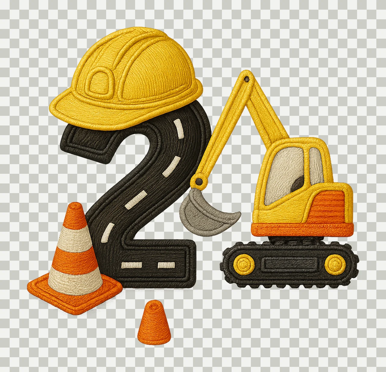 Embroidered Construction Excavator Birthday Kids Shirt transparency and detail preview thumbnail