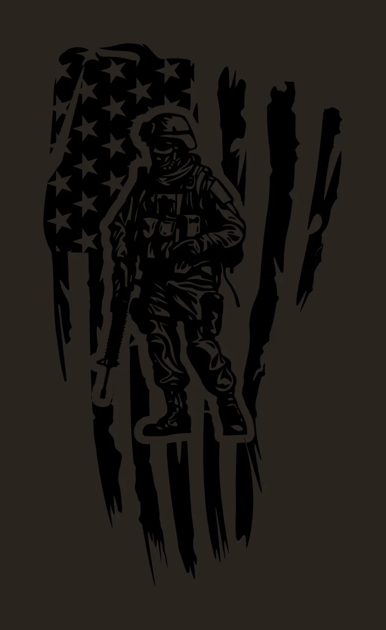 Soldier Silhouette Over American Flag standing firearm distressed contrast preview thumbnail