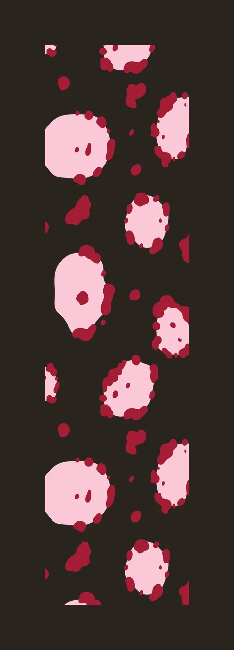 Leopard print pattern with pink spots dark red borders dots and vertical strip in white contrast preview thumbnail