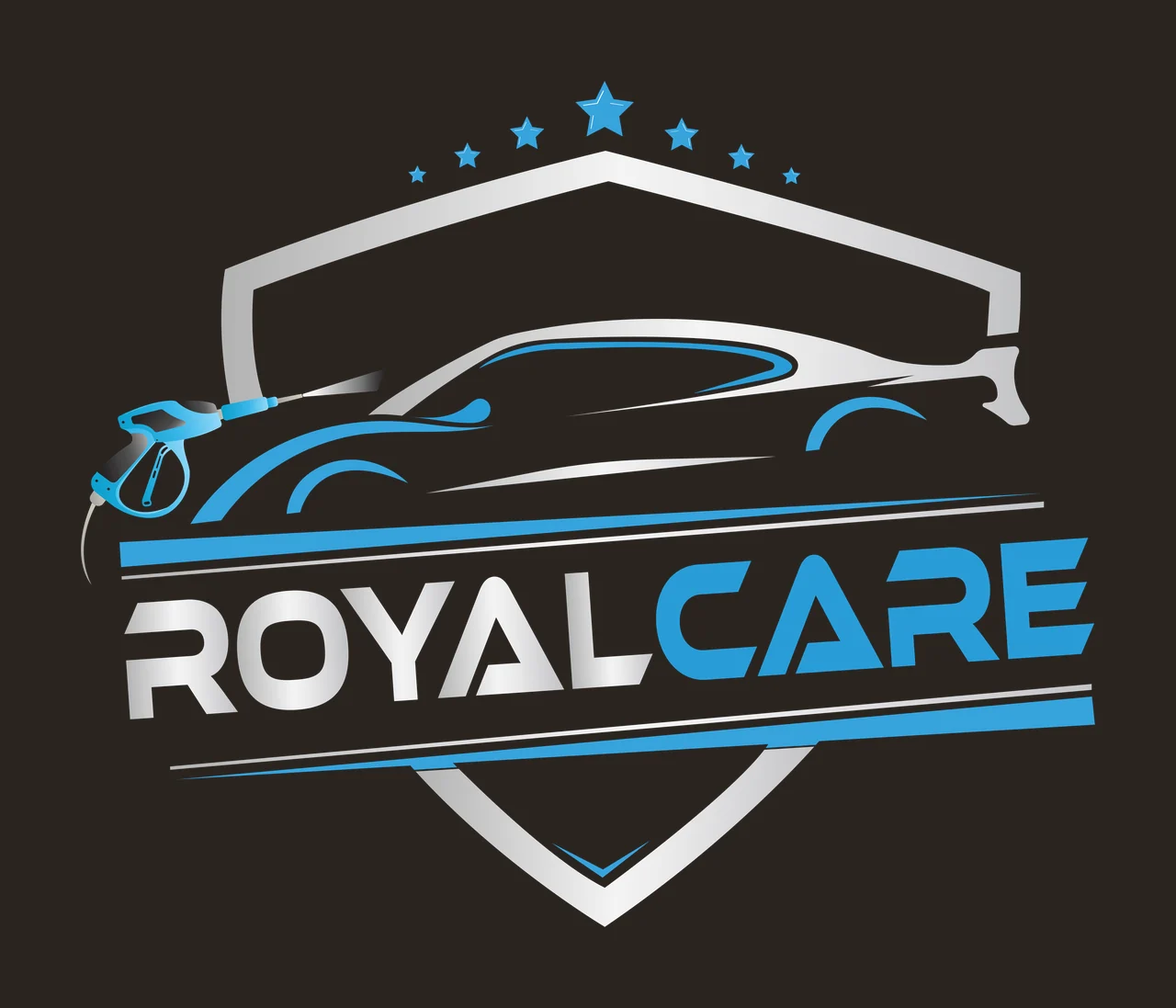 Logo Royalcare Text Inside A Shield Emblem enclosing car spray gun contrast preview thumbnail