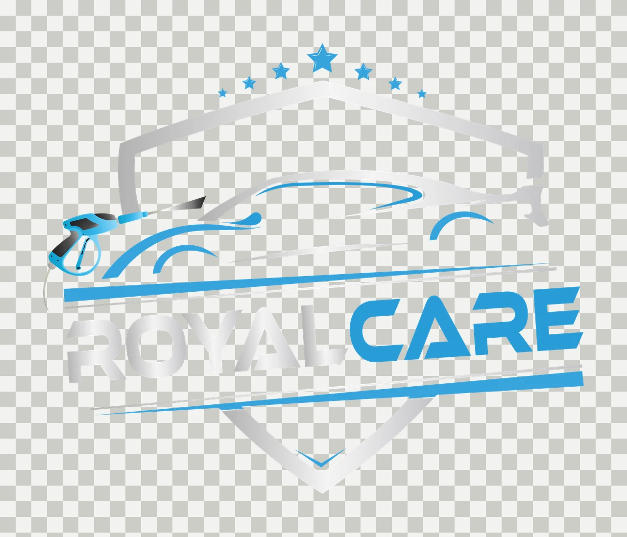 Logo Royalcare Text Inside A Shield Emblem enclosing car spray gun transparency and detail preview thumbnail