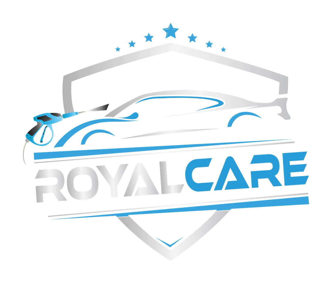 Logo Royalcare Text Inside A Shield Emblem enclosing car spray gun