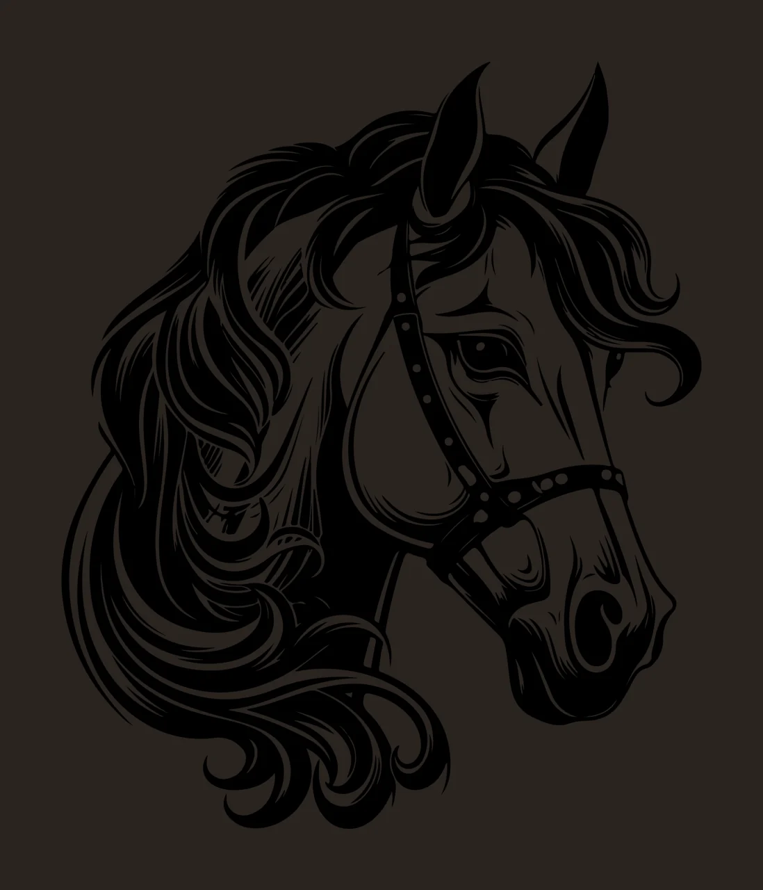Horse Head Black And White Illustration portrait view bridle contrast preview thumbnail
