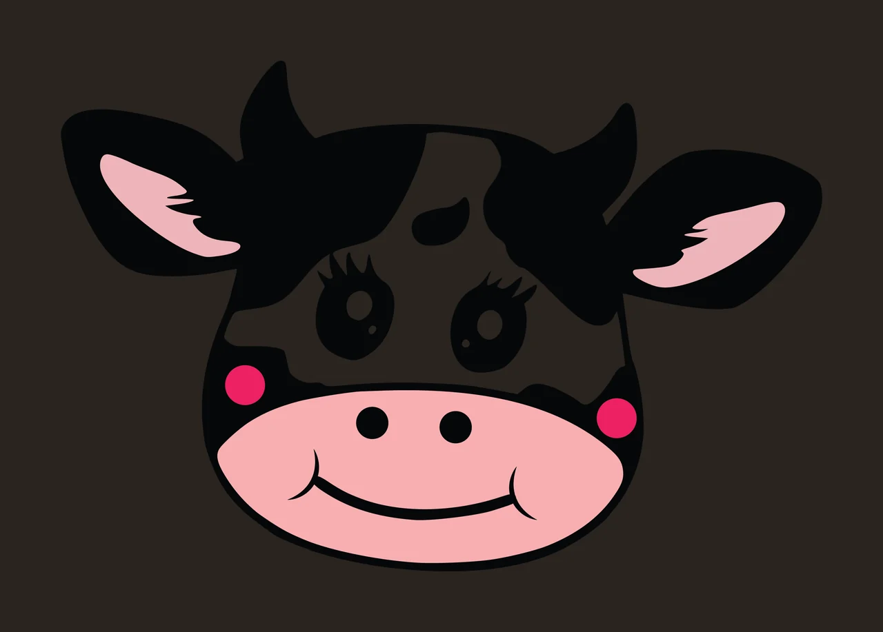 Cow Cute Head Cartoon Silhouette With Horns eyes eyelashes contrast preview thumbnail