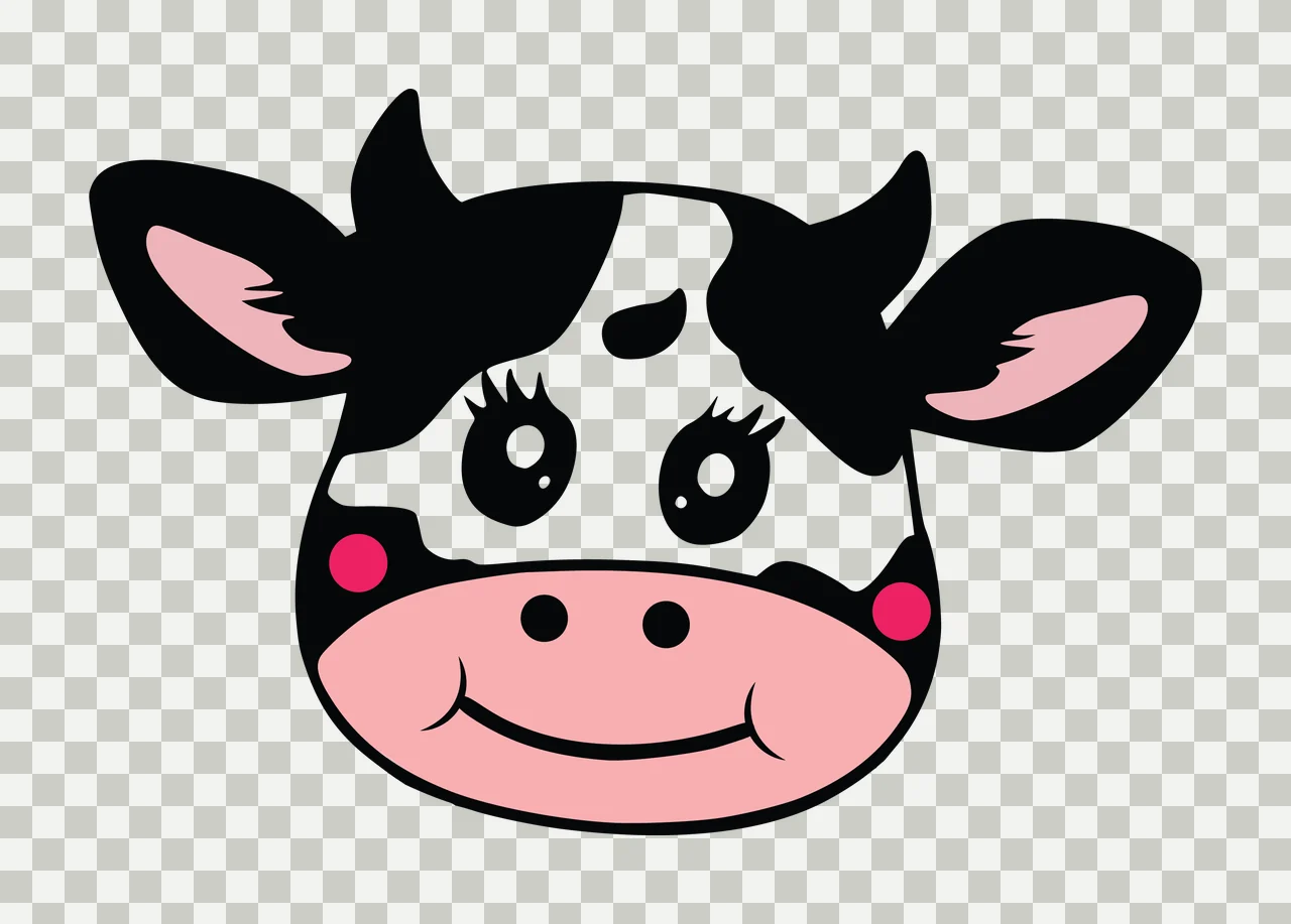 Cow Cute Head Cartoon Silhouette With Horns eyes eyelashes transparency and detail preview thumbnail