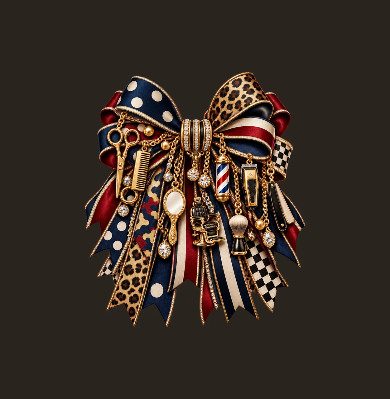 Barber Bow Charm PNG, Themed Gold Chain Charms, Coquette Ribbon Sublimation Design, Transparent Digital Download contrast preview thumbnail