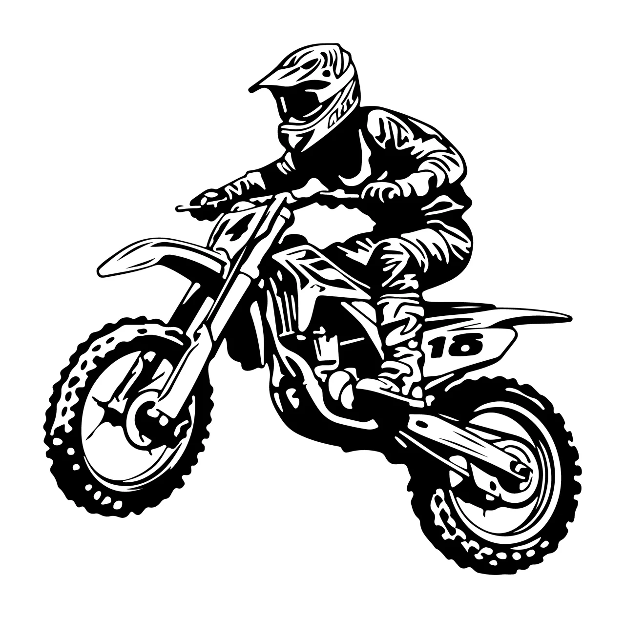 Motocross 18 Black And White Rider Racing motorcyclist riding