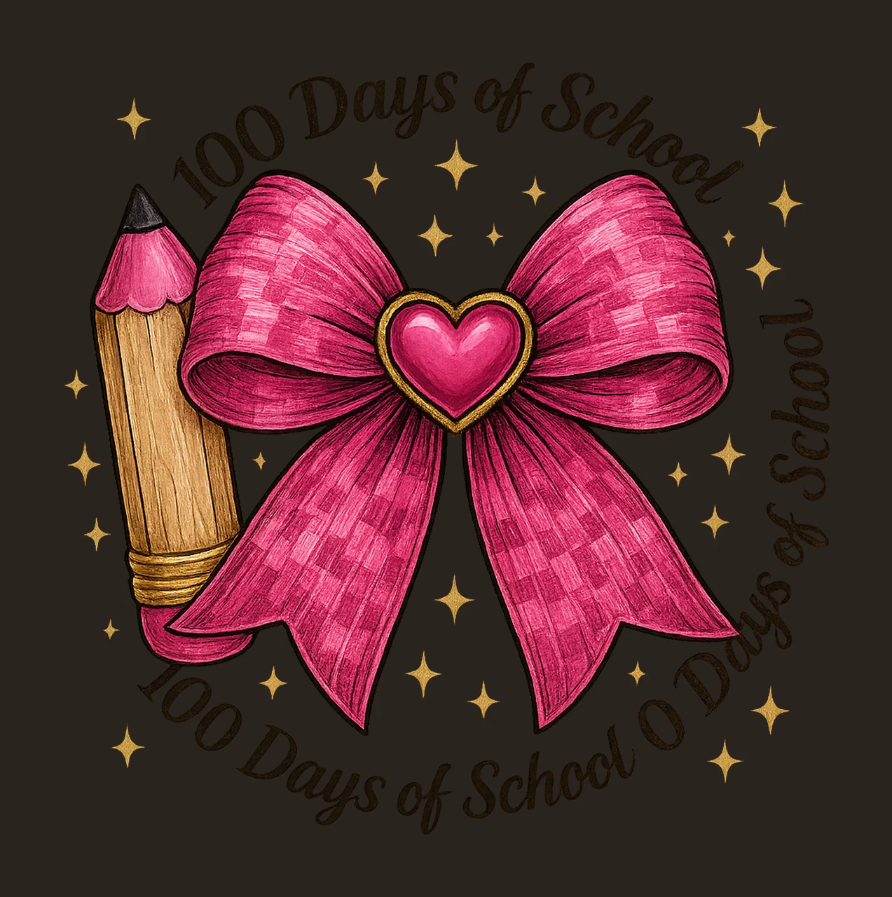 100 Days of School Coquette Teacher Pencil Bow 100th Day contrast preview thumbnail