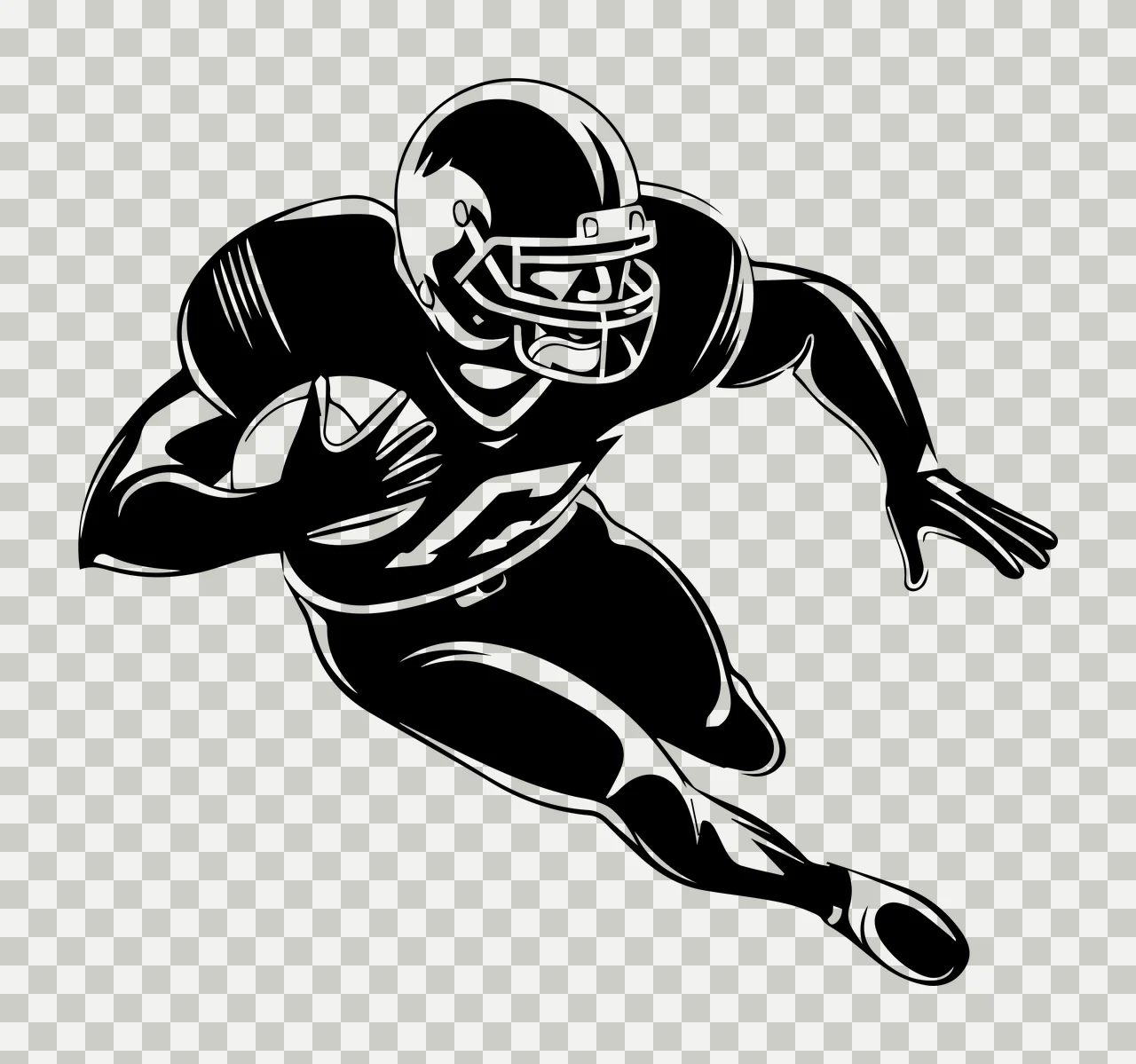 Football Player Running With Ball Silhouette helmet black Variation transparency and detail preview thumbnail