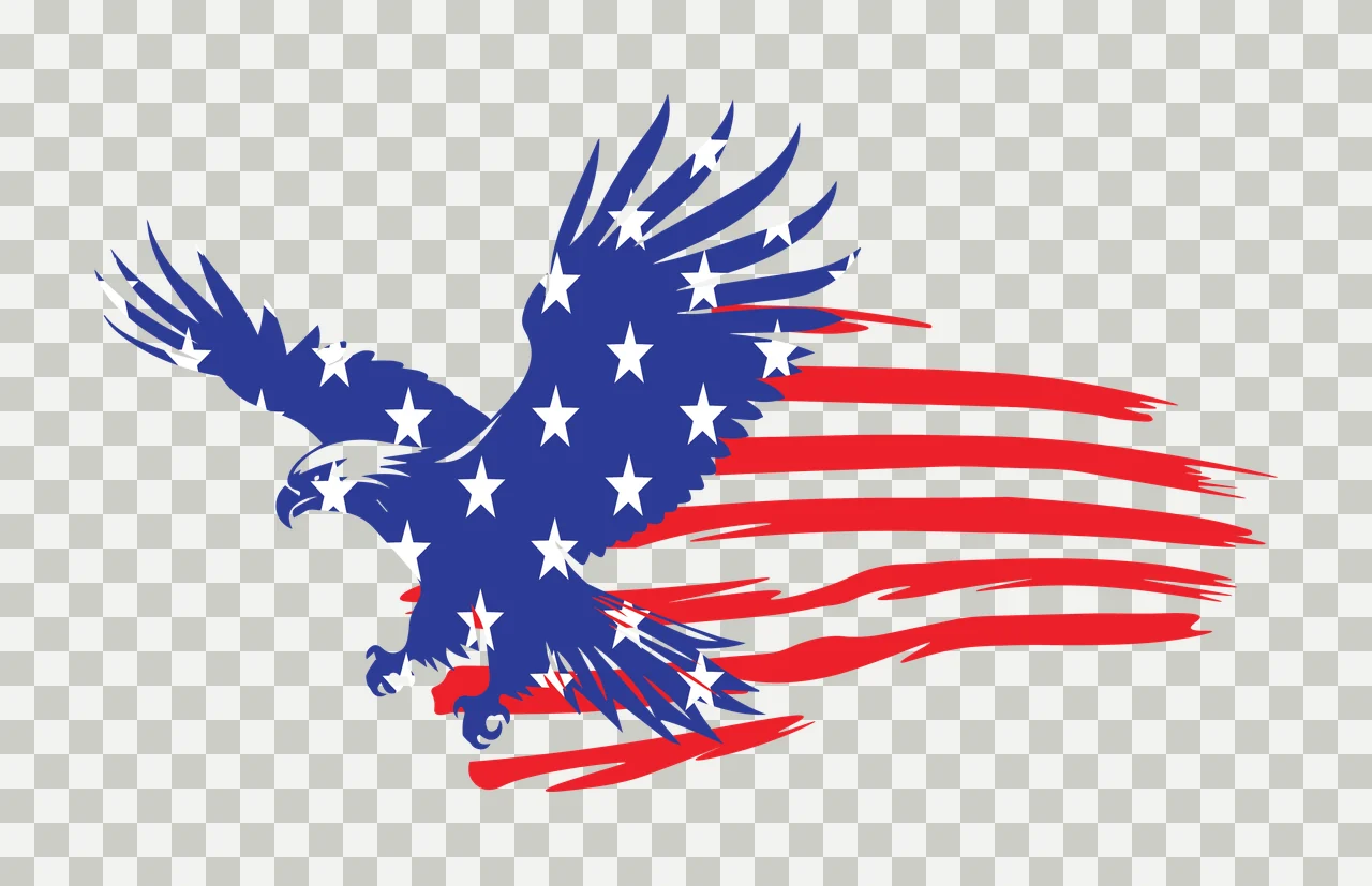 Eagle A Flag Flying With Feathers stars stripes distressed silhouette transparency and detail preview thumbnail