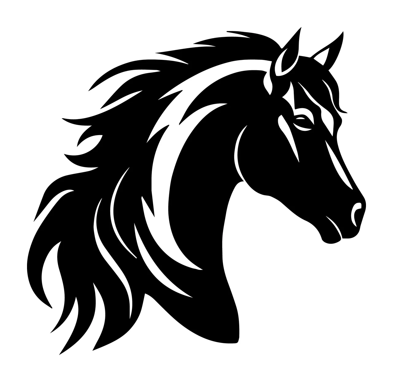 Horse Head With Mane And Animal In Black